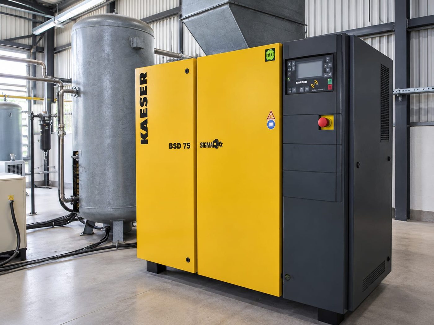 Compressor and air receivers in the plant room